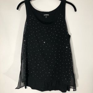Express Sequined Scallop Back Black Tank Top